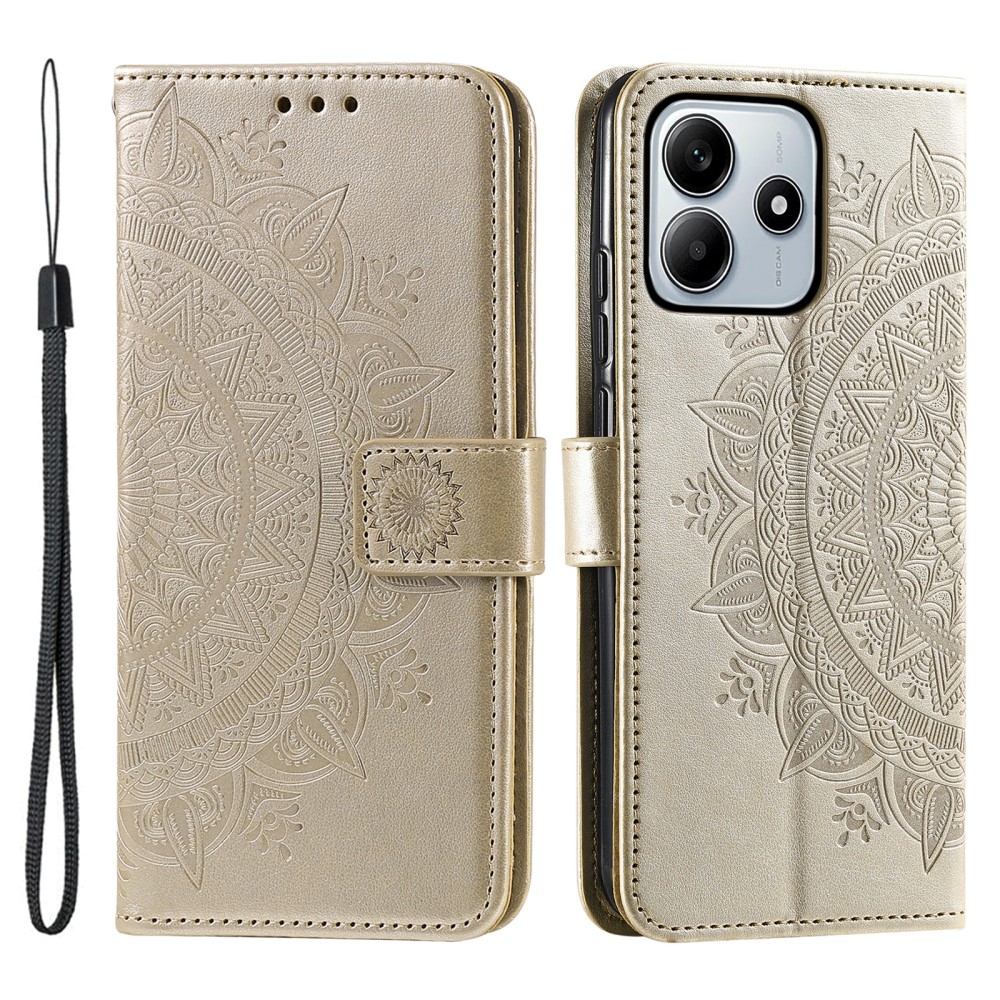 Mandala könyv tok Xiaomi Redmi Note 14-hez - arany színben