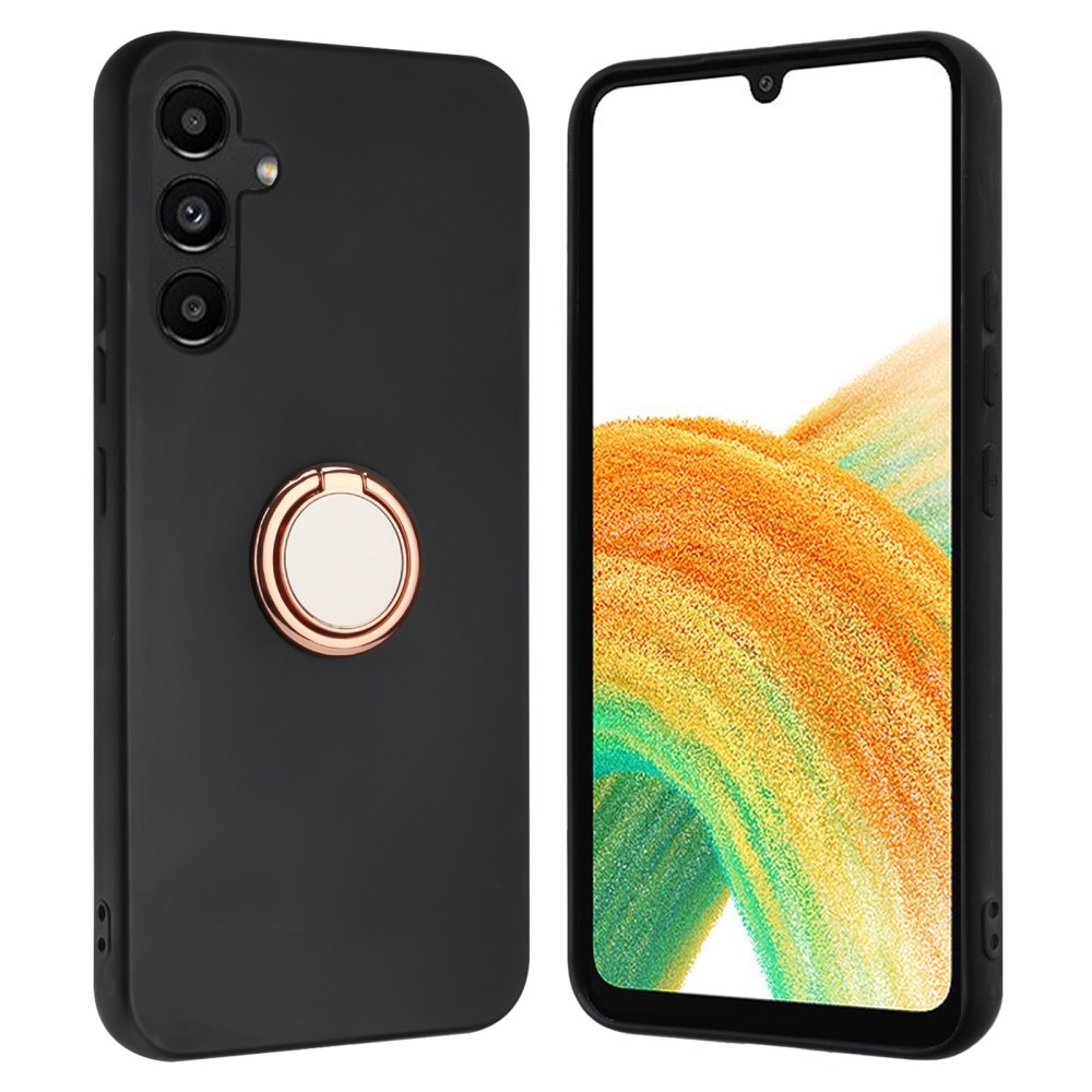 Matt zselés tok ujjgyűrűvel Samsung Galaxy M15 5G - fekete / rózsaarany