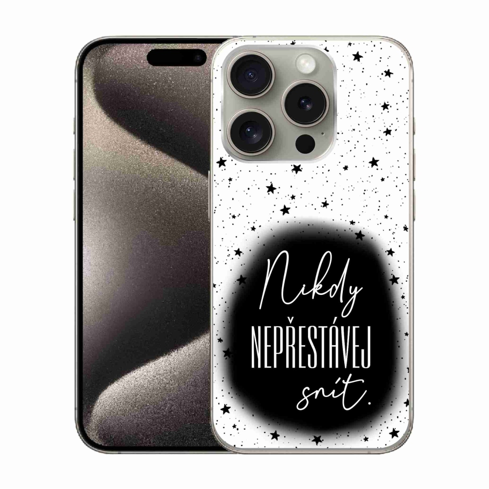 Gél borítás mmCase iPhone 15 Pro készülékhez - Idézet 1 fekete-fehér háttér