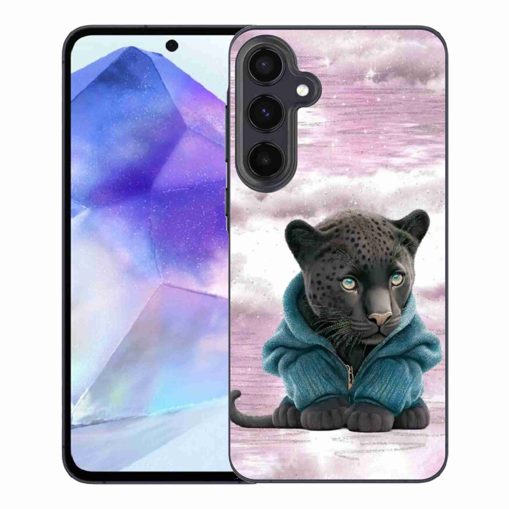 Zselés borítás mmCase Samsung Galaxy A55 5G - fekete párduc pulóverben