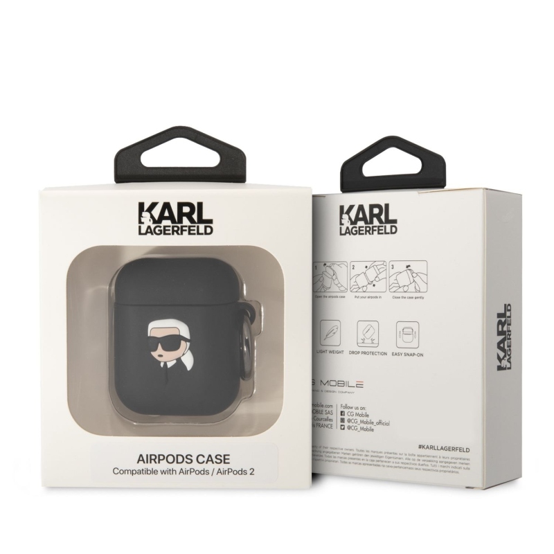 Karl Lagerfeld 3D Logo NFT Karl Head szilikon tok Airpods 1/2 Fekete