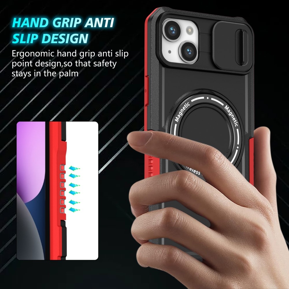 Fulcrum tartós borító kameravédelemmel és MagSafe funkcióval iPhone 14 készülékhez - Piros/fekete