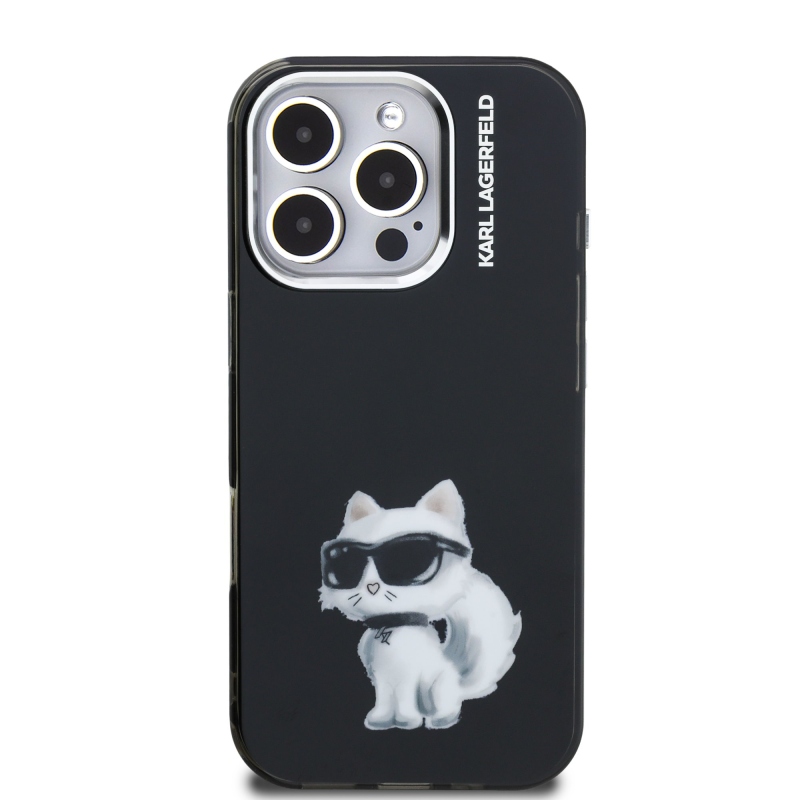Karl Lagerfeld IML Aquarelle Choupette hátlap iPhone 16 Pro Max-hoz Fekete