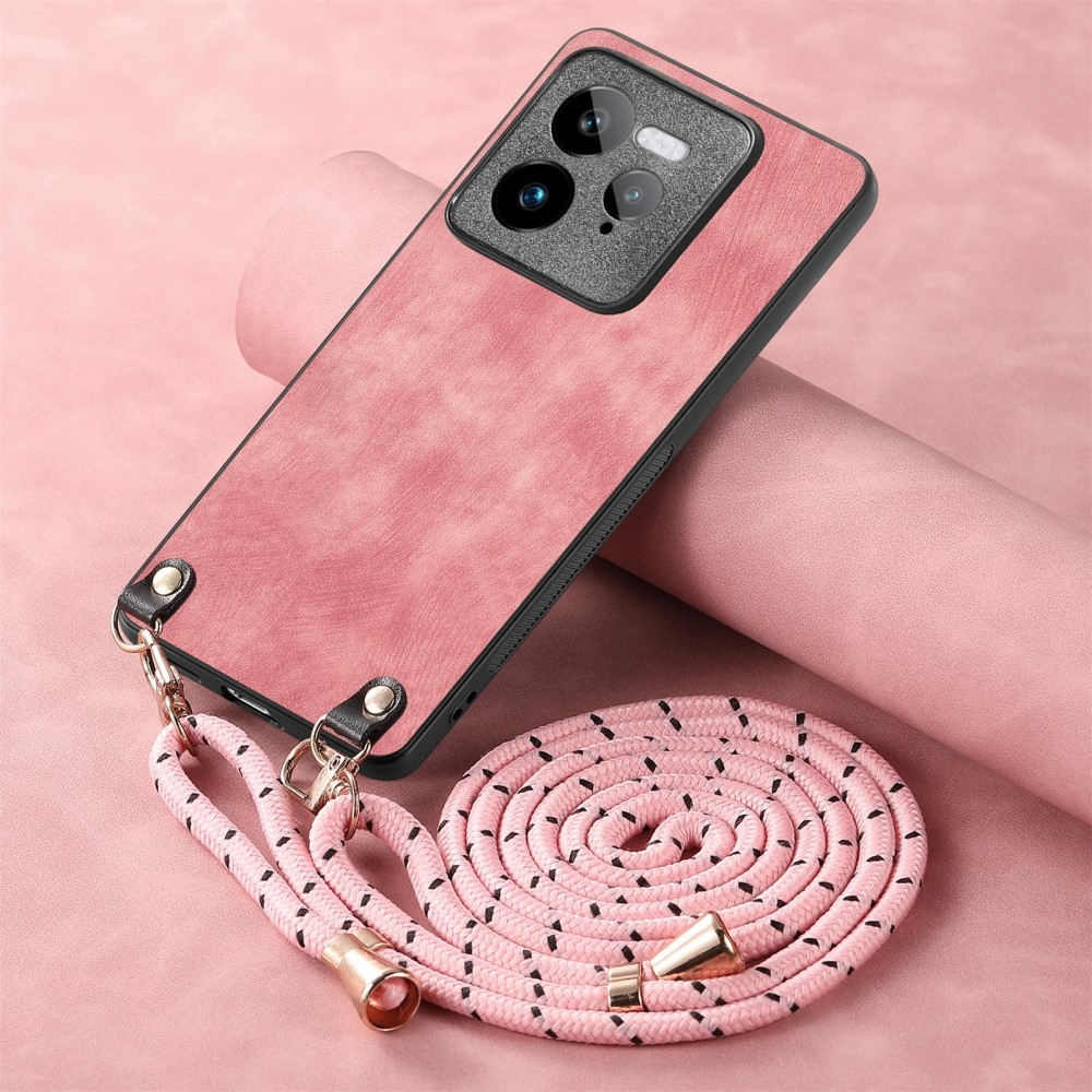 Retro zselés tok zsinórral és műbőrrel a Realme GT 7 Pro 5G számára - rózsaszínű