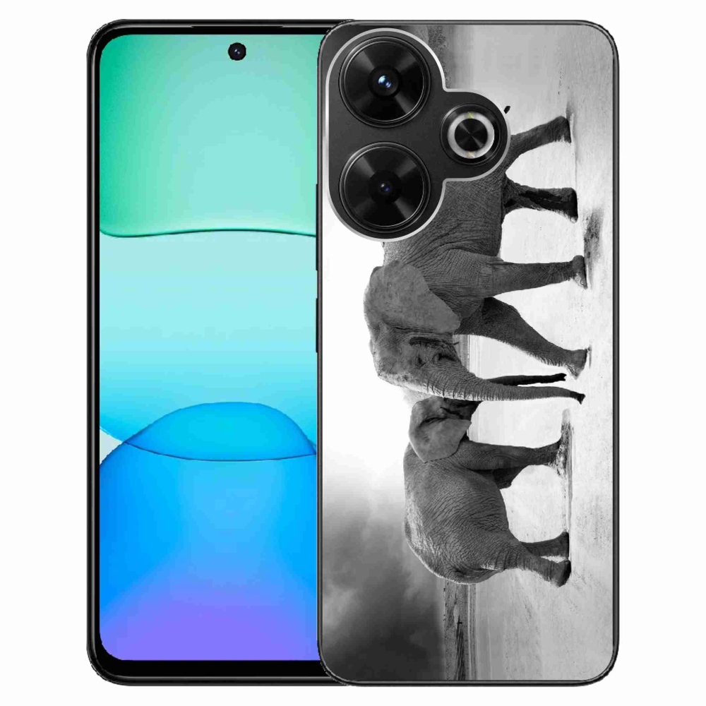 Gél borítás mmCase a Xiaomi Redmi 13 4G/Poco M6 4G számára - fekete és fehér elefántok