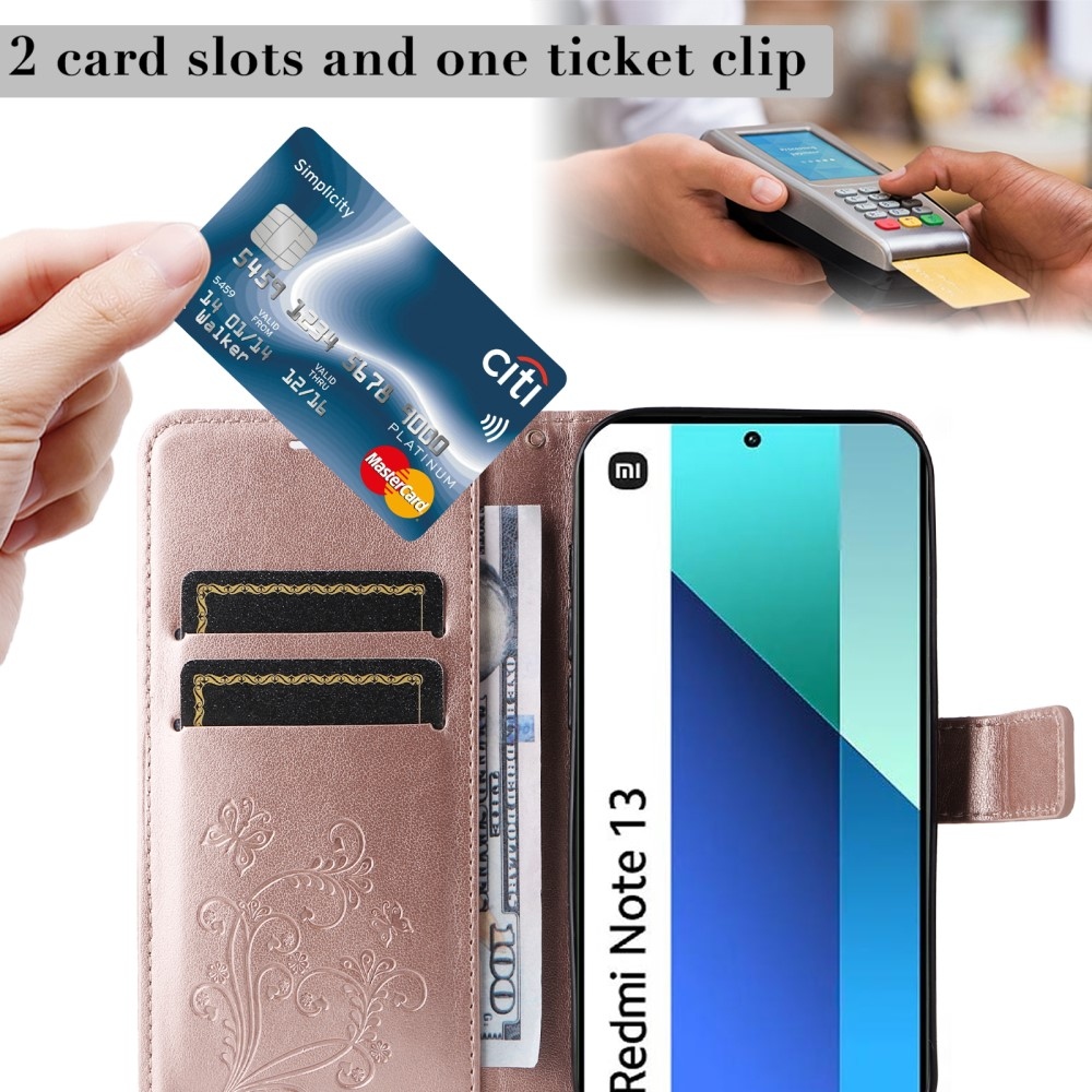 Nagy pillangó könyv tok a Xiaomi Redmi Note 13-hoz - rózsaarany színben