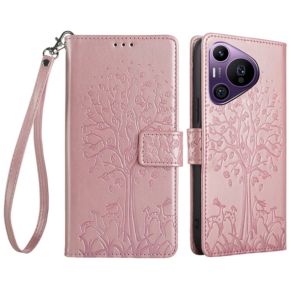 Fa könyvtáska Huawei Pura 70 Pro készülékhez - rózsaarany