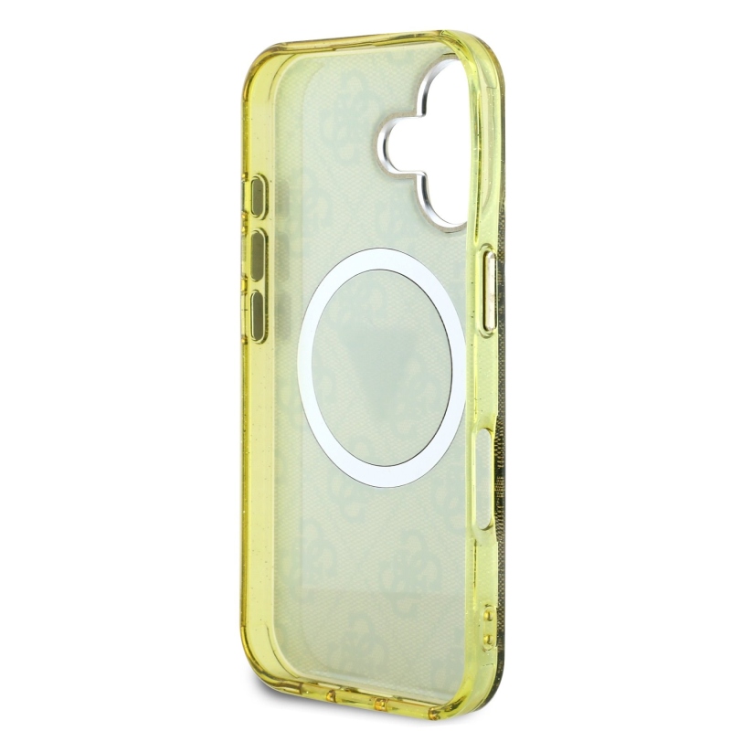 Guess IML 4G csillogó és háromszög logóval ellátott MagSafe hátlap iPhone 16-hoz Barna