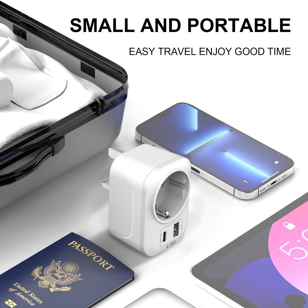 Tech-Protect TA100 UK - EU utazóadapter USB-C és USB-A csatlakozóval