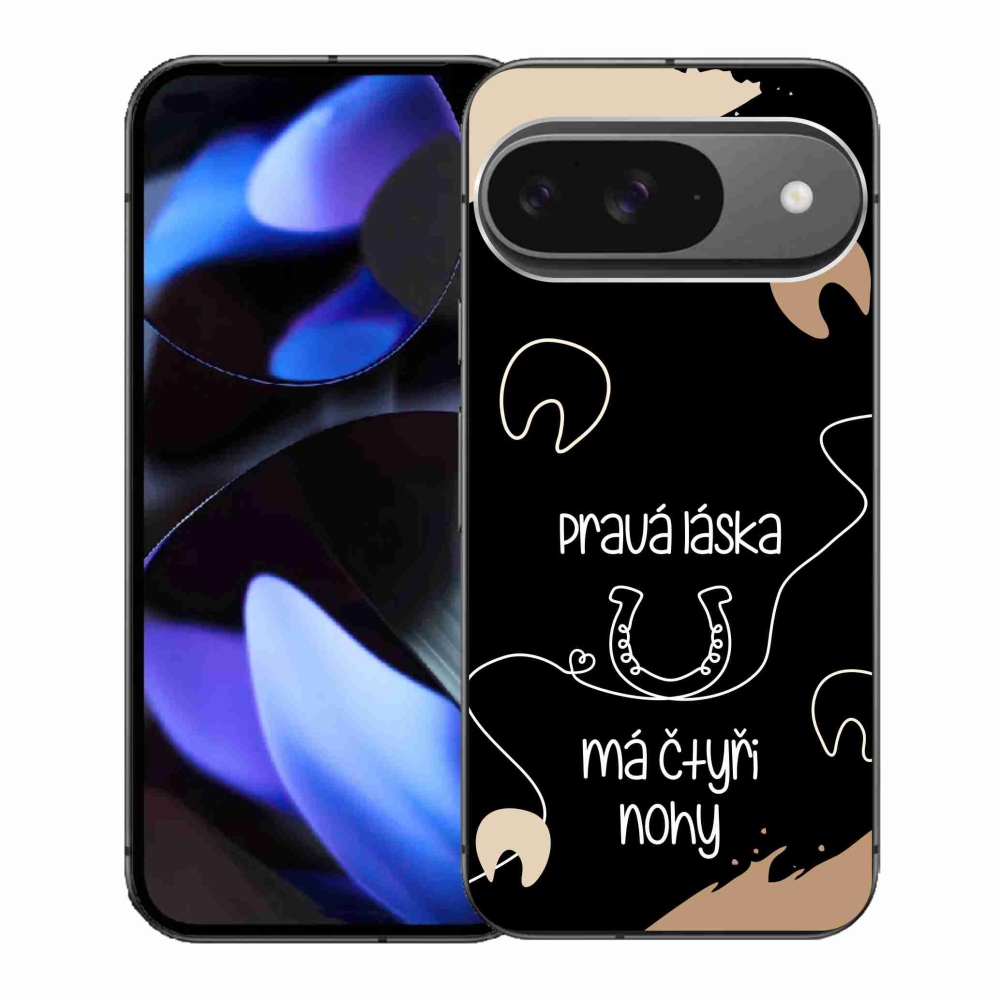 Gél borítás mmCase a Google Pixel 9/9 Pro készülékhez - ló motívum fekete háttérrel