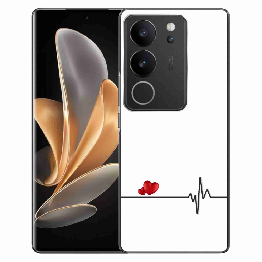 Gél borító mmCase a Vivo V29 5G-n - szív és szívverés fehér háttérrel