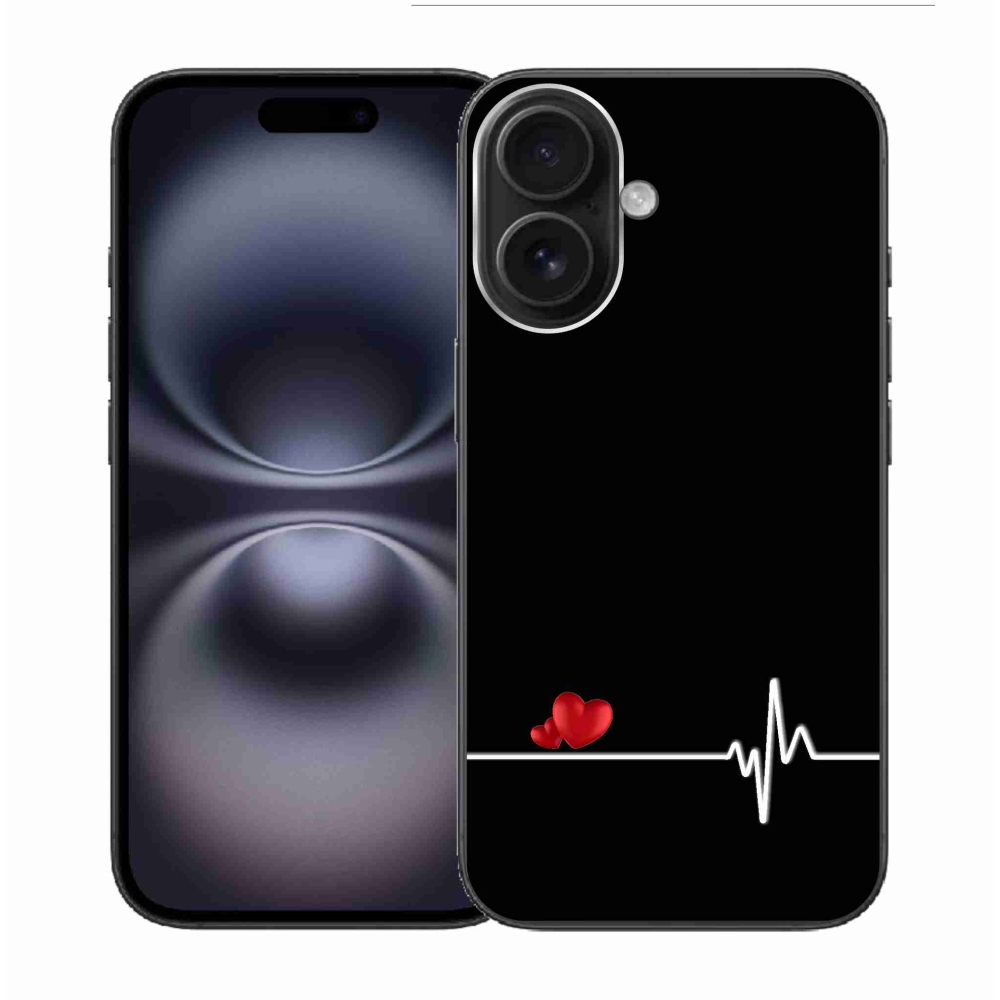 Gél borítás mmCase iPhone 16 készülékhez - szív és szívverés fekete háttérrel