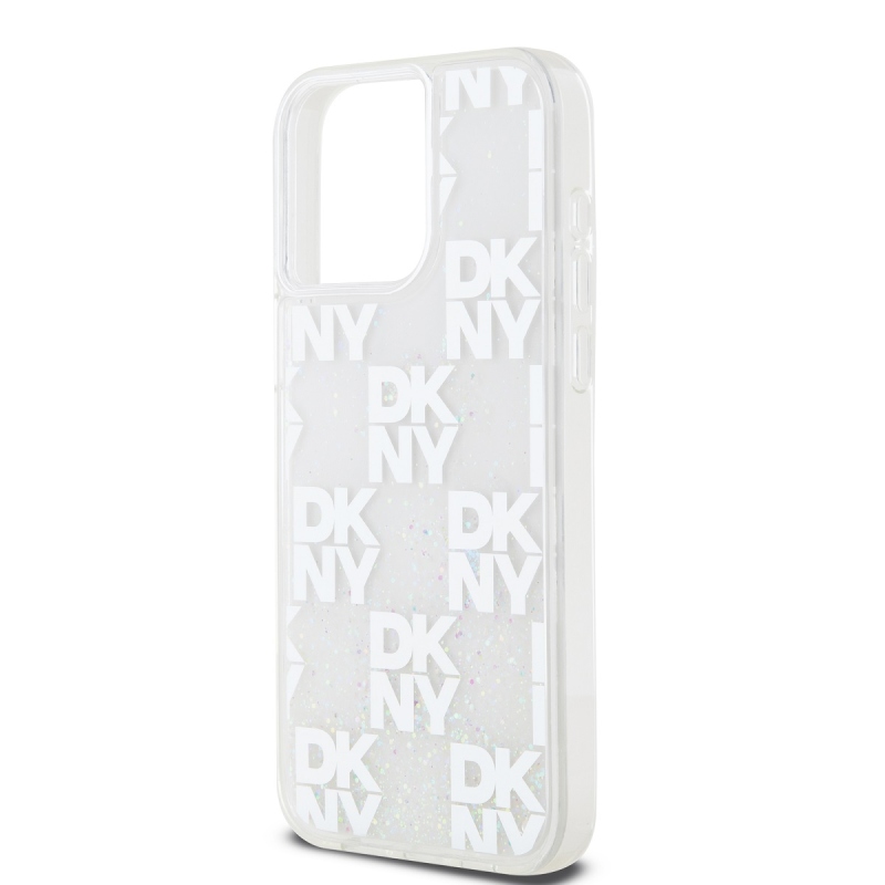DKNY Liquid Glitter Checkered Pattern hátlapi borító iPhone 15 Pro Max-hoz Átlátszó