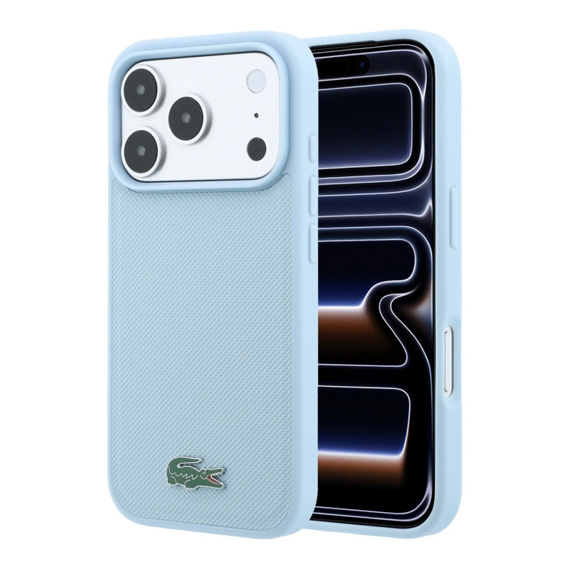 Lacoste PVC Iconic Petit Pique fém logós MagSafe hátsó tok iPhone 18 Pro Max-hoz, kék