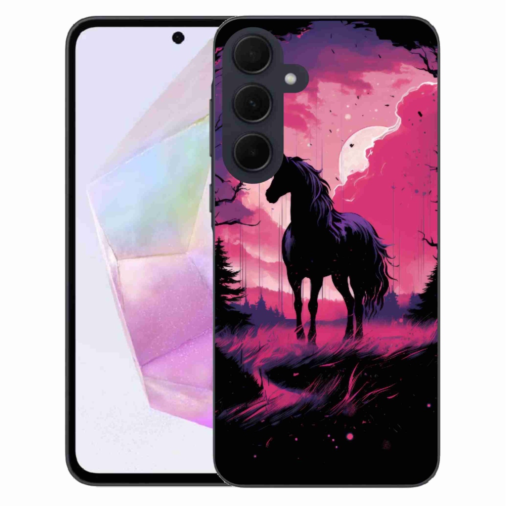 Zselés borítás mmCase Samsung Galaxy A35 5G - fekete rajzfilm ló 1