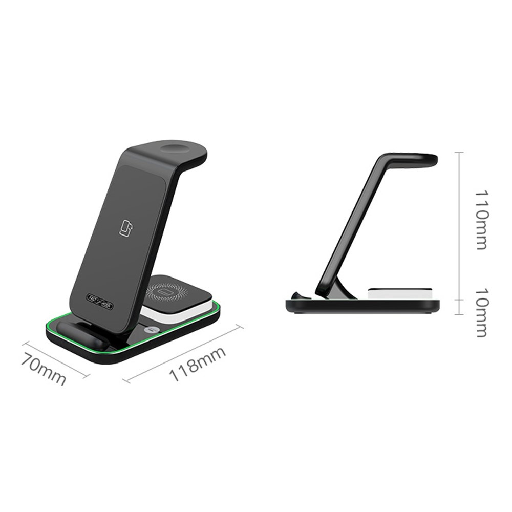 YF-A6 3 az 1-ben 15 W-os vezeték nélküli töltőállomás éjszakai fénnyel - fekete