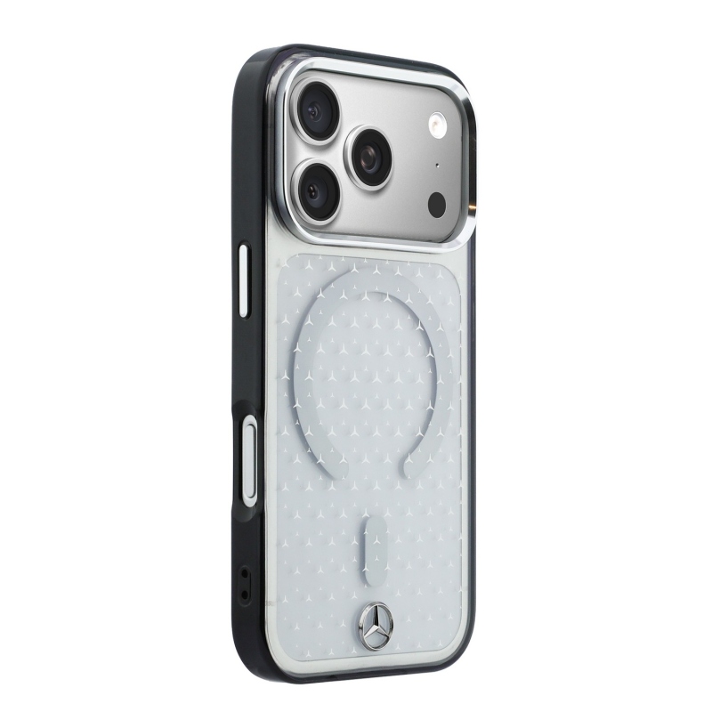 Mercedes PC/TPU „Star Pattern” MagSafe hátsó tok iPhone 18 Pro Max-hoz, átlátszó/fekete