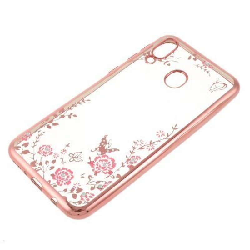 Galvanizált zselés tok Samsung Galaxy M20-hoz - rózsaszín és arany