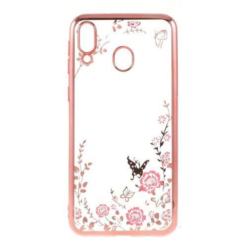 Galvanizált zselés tok Samsung Galaxy M20-hoz - rózsaszín és arany