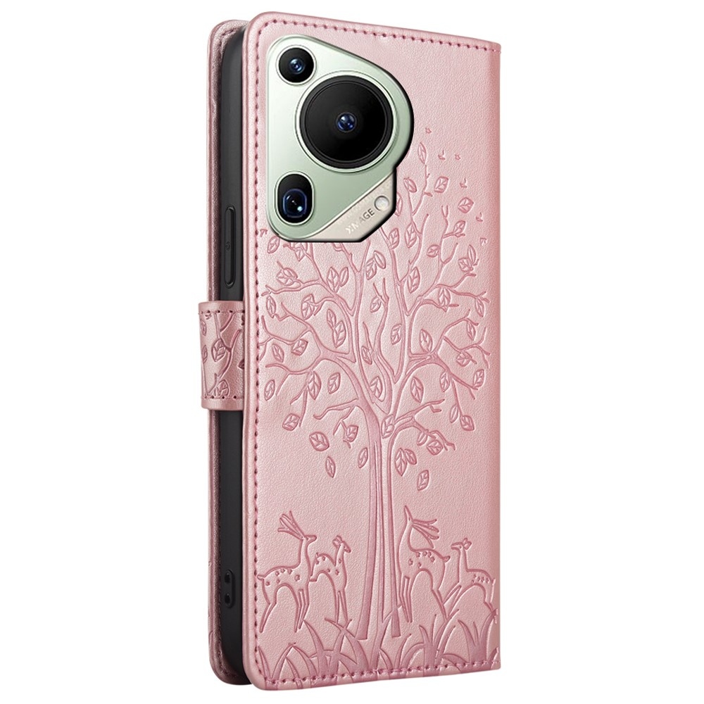 Fa könyvtáska Huawei Pura 70 Ultra készülékhez - rózsaarany