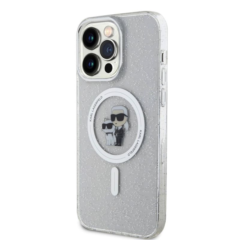Karl Lagerfeld IML Glitter Karl és Choupette MagSafe hátlap iPhone 15 Pro Max készülékhez - átlátszó