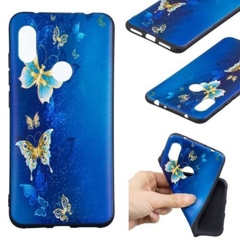Dombornyomott zselés borító Xiaomi Redmi Note 6 Pro - kék pillangókhoz