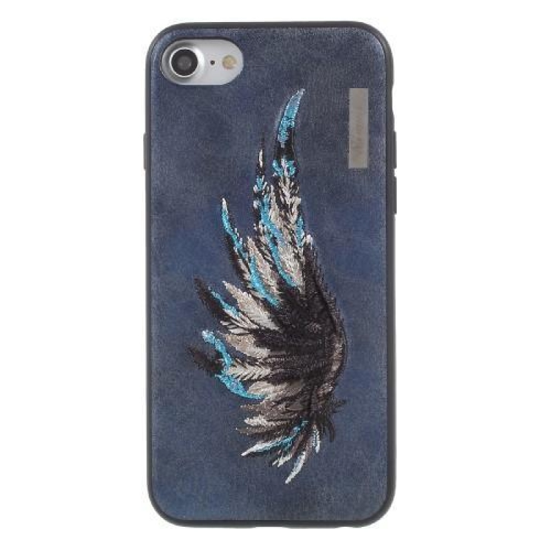 Embro műanyag tok PU bőrrel borítva iPhone 8 és iPhone 7 készülékhez - kék szárnyak