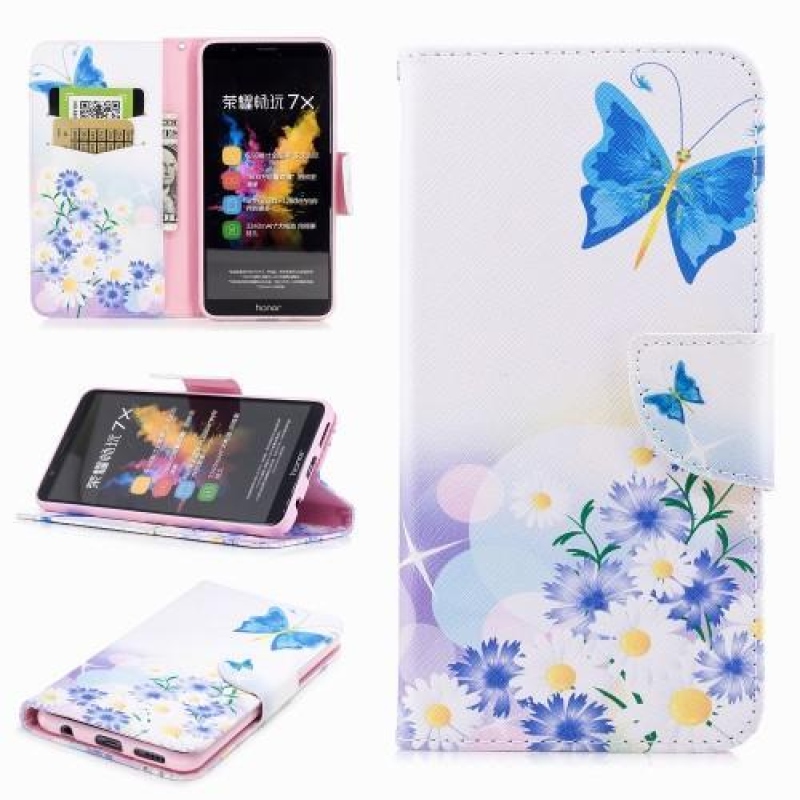 Emotive PU bőr tok a Honor 7X számára - virágok