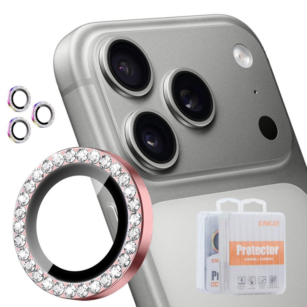 ENK Decor iPhone 18 Pro Max/18 Pro kameraobjektív-üvegek (különálló üvegek) – rózsaszín