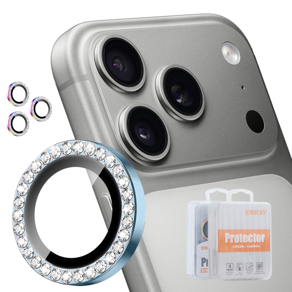 ENK Decor iPhone 18 Pro Max/18 Pro kameraobjektív-üvegek (különálló üvegek) – világoskék