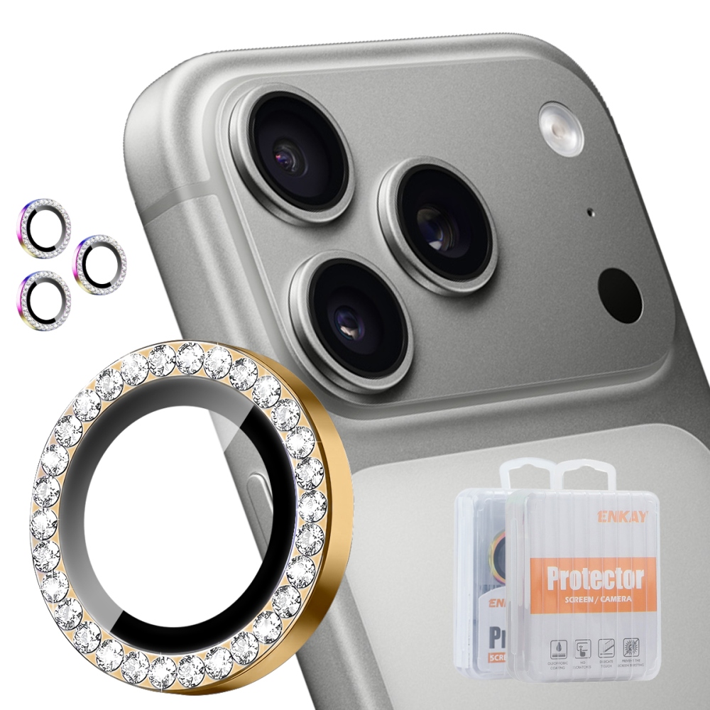 ENK Decor iPhone 18 Pro Max/18 Pro kameraobjektív-üvegek (különálló üvegek) – arany