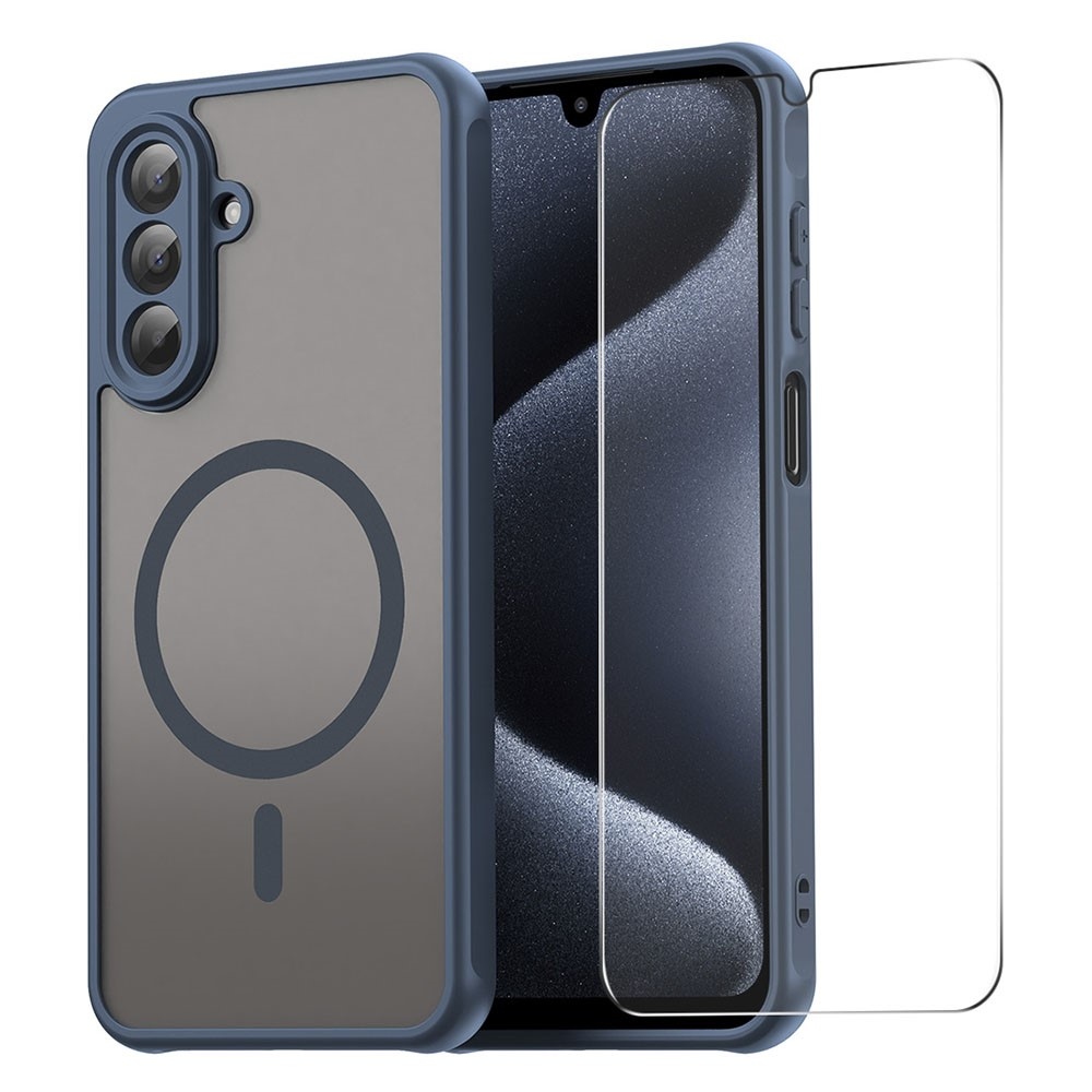 ENKAY matt zselés tok MagSafe + 9H védőüveg Samsung Galaxy A16 4G/5G készülékhez - kék