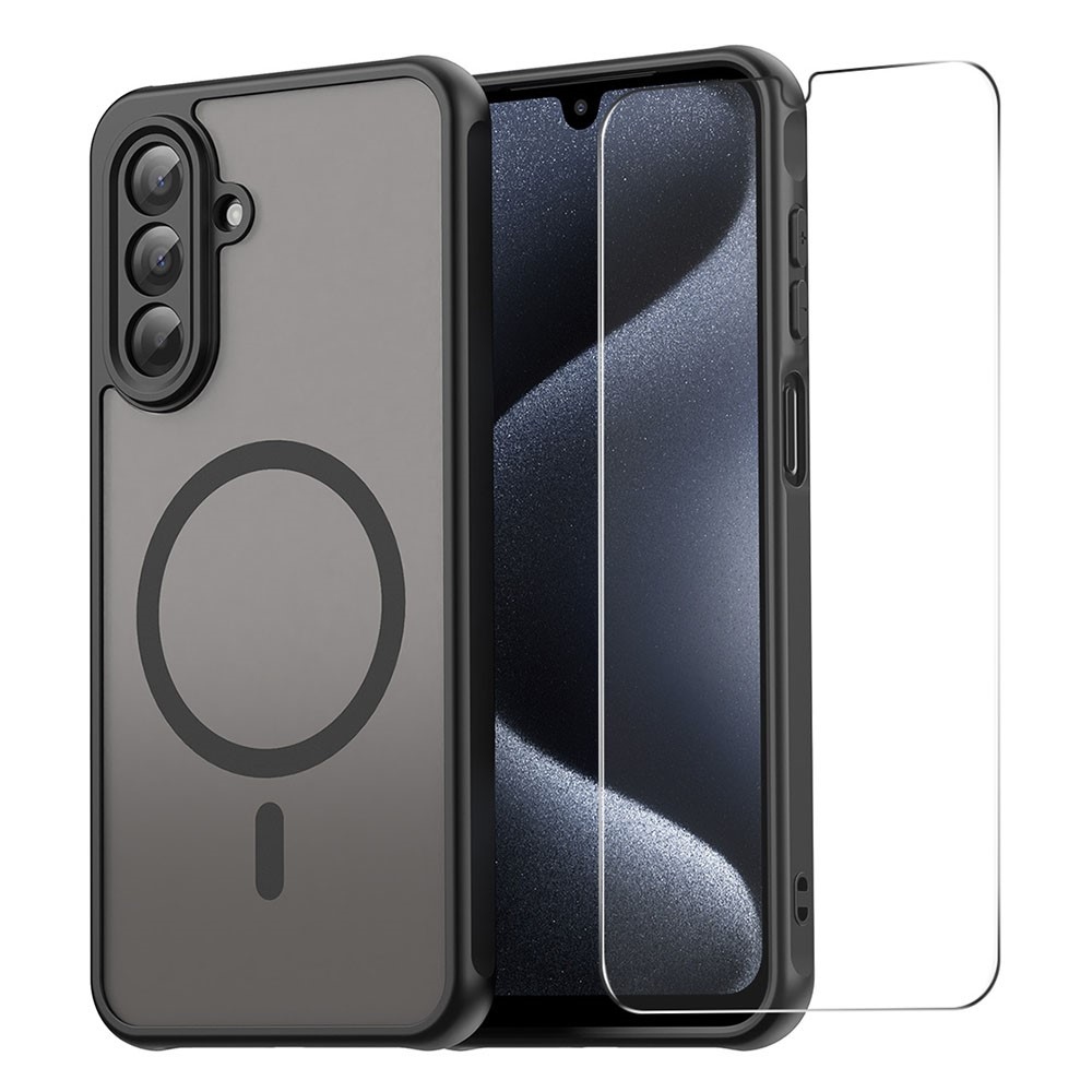 ENKAY matt zselés tok MagSafe + 9H védőüveg Samsung Galaxy A17 4G/5G készülékhez - fekete