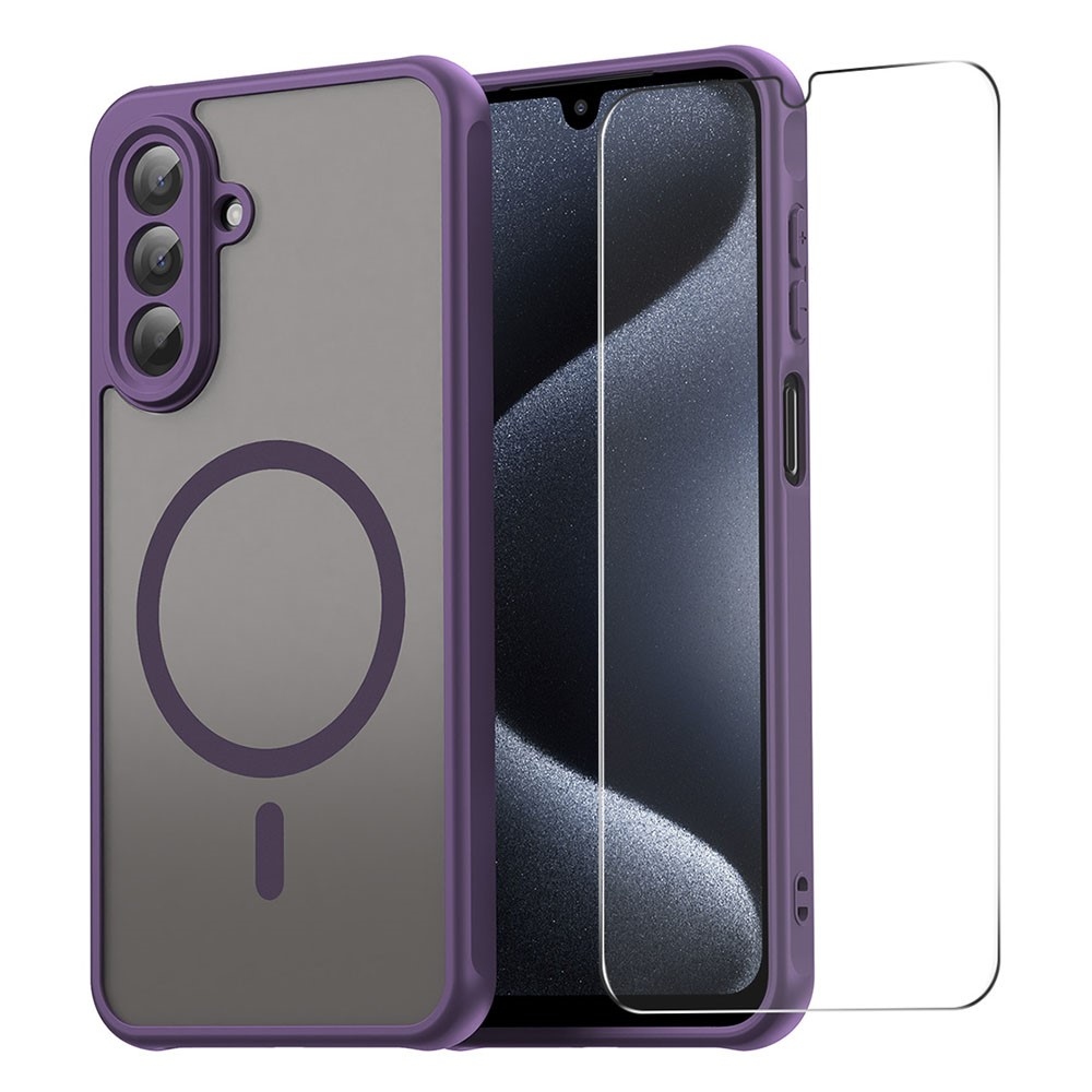 ENKAY matt zselés tok MagSafe + 9H védőüveg Samsung Galaxy A17 4G/5G készülékhez - lila