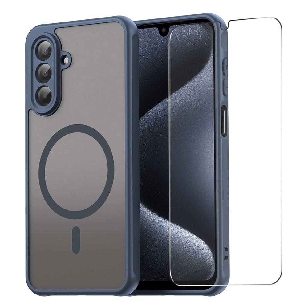 ENKAY matt zselés tok MagSafe + 9H védőüveg Samsung Galaxy A17 4G/5G készülékhez - kék