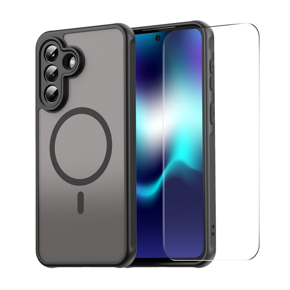 ENKAY matt zselés tok MagSafe + 9H védőüveg Samsung Galaxy A37 5G - fekete