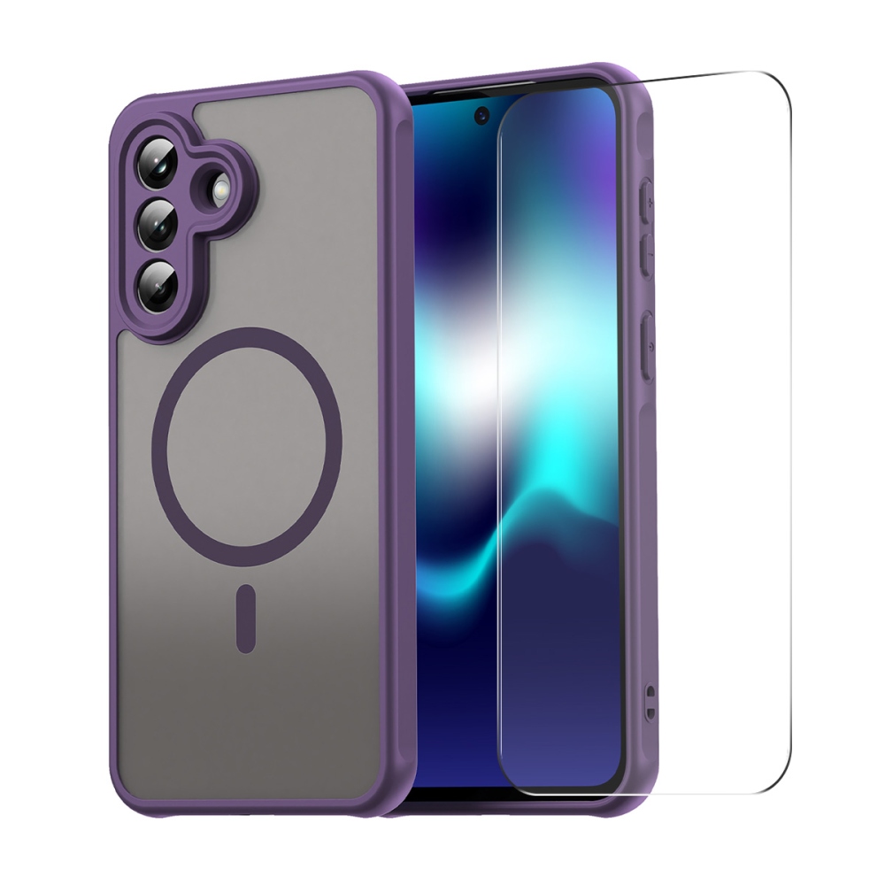 ENKAY matt zselés tok MagSafe + 9H védőüveg Samsung Galaxy A37 5G - lila