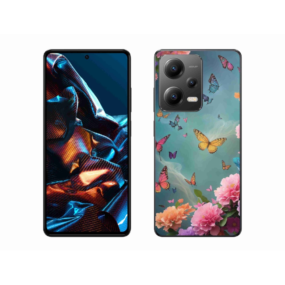 Gél borítás mmCase a Xiaomi Redmi Note 12 Pro 5G számára - színes virágok és pillangók