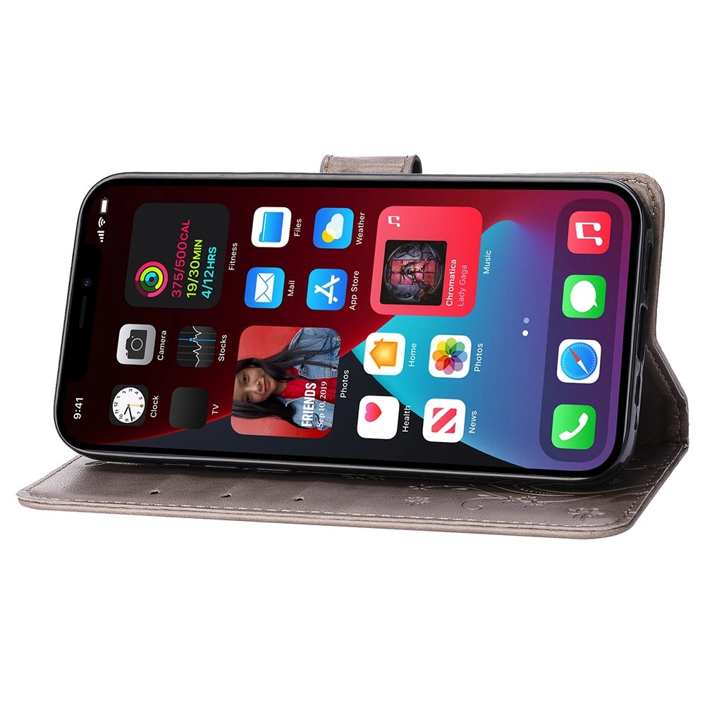 Virágok könyvtáska iPhone 15 Pro készülékhez - szürke