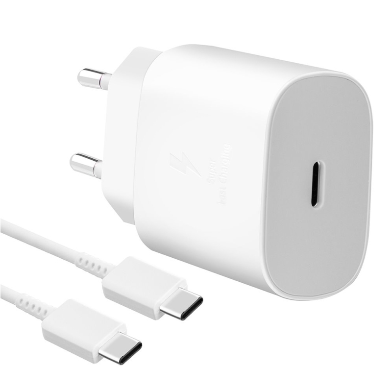 EP-TA800EWE + EP-DA905BWE Samsung 25W-os utazási töltő + USB-C/USB-C adatkábel fehér (OOB Bulk)