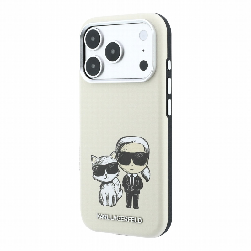 Karl Lagerfeld PU Semi Wrap Smooth Sketch Bodies Magsafe hátsó tok iPhone 18 Pro-hoz, bézs színben