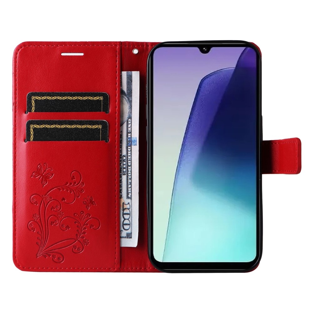 Nagy pillangó könyv tok a Xiaomi Redmi 14C/Poco C75-hez - piros