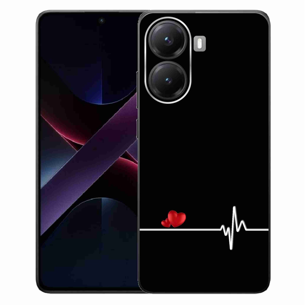 Gél borítás mmCase a Xiaomi Poco X7 Pro 5G számára - szív és szívverés fekete háttérrel