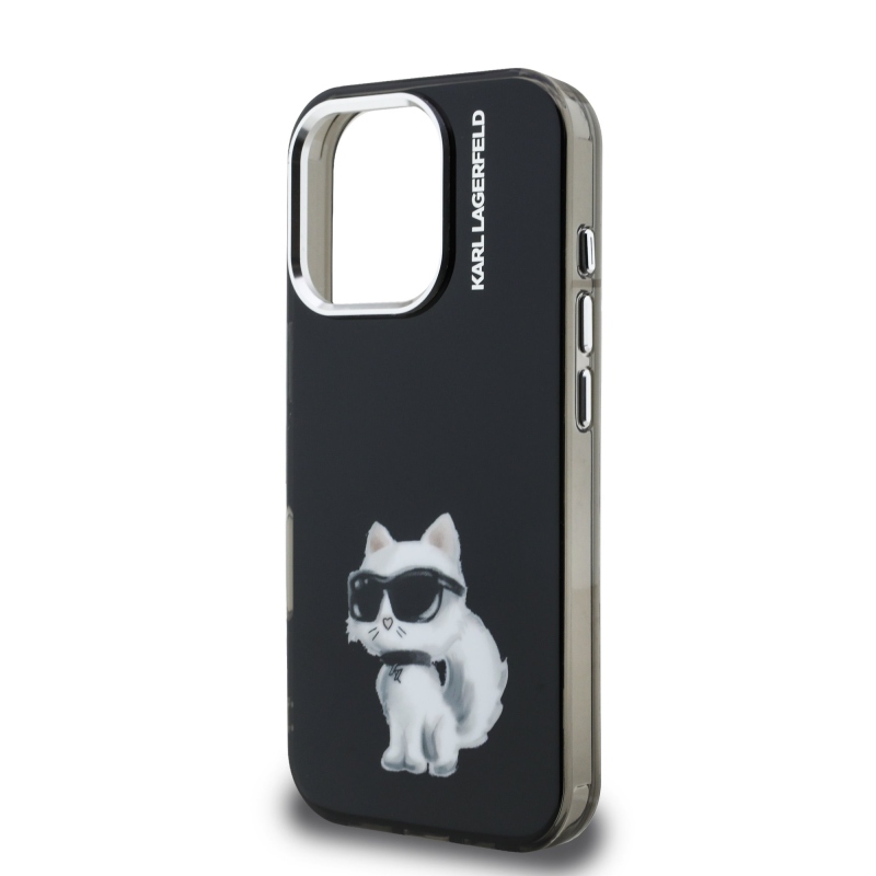 Karl Lagerfeld IML Aquarelle Choupette hátlapi borító iPhone 16 Pro-hoz Fekete