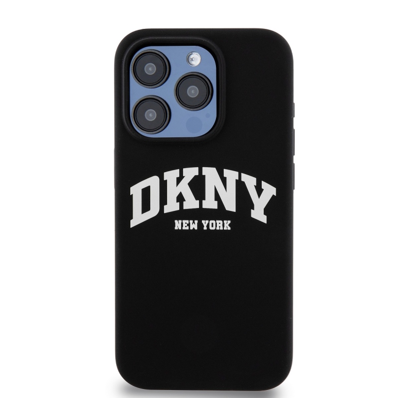 DKNY Liquid Silicone Arch Logo MagSafe hátlapi borító iPhone 15 Pro-hoz Fekete