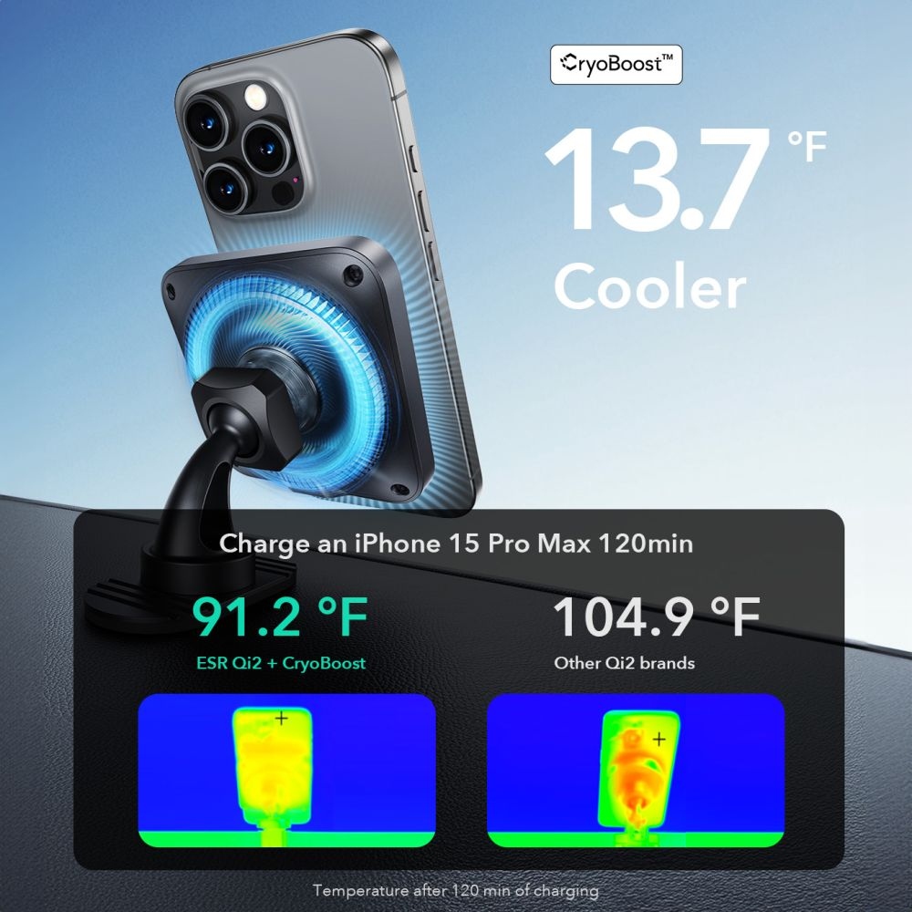 ESR HaloLock CryoBoost mágneses autós tartó MagSafe Qi2 töltéssel 15W - fekete