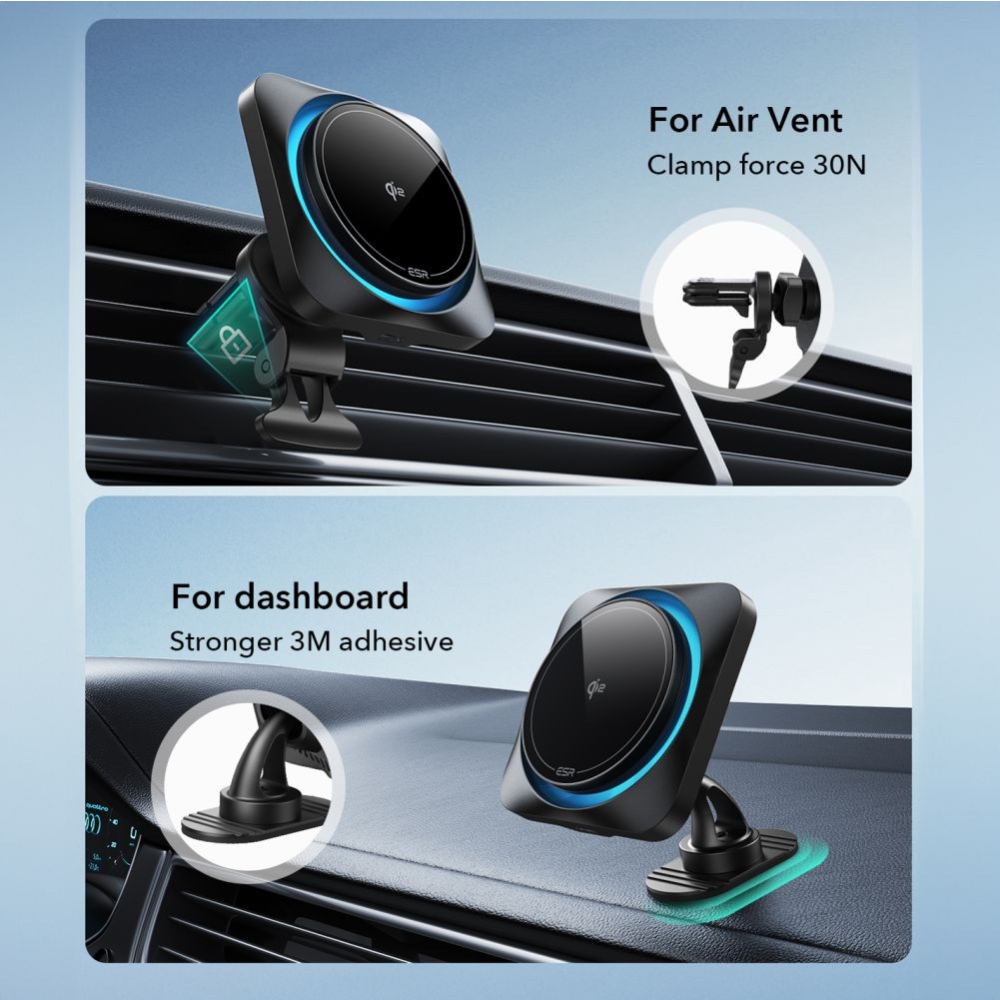 ESR HaloLock CryoBoost mágneses autós tartó MagSafe Qi2 töltéssel 15W - fekete