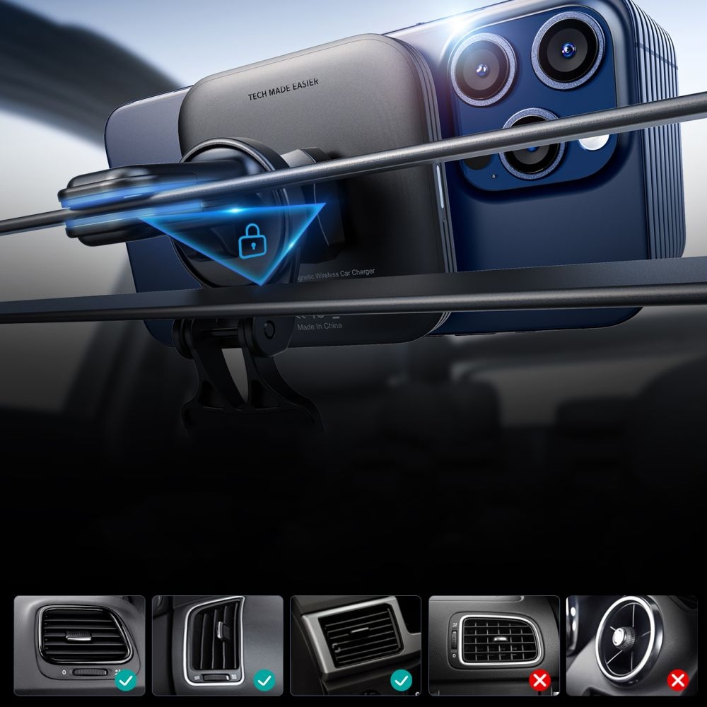 ESR HaloLock Qi2 MagSafe mágneses szellőzőtartó 15W-os vezeték nélküli töltéssel - Fekete