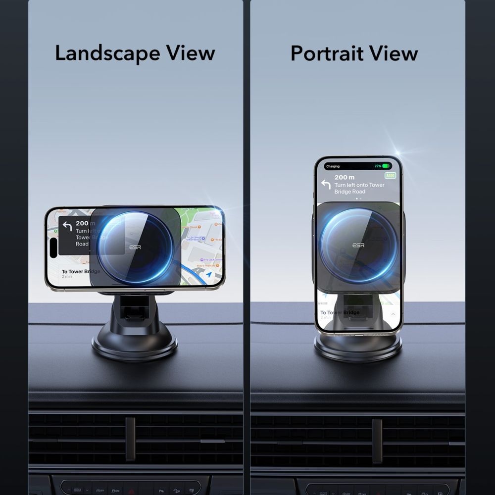 ESR HaloLock Qi2 MagSafe mágneses műszerfali tartó 15W-os vezeték nélküli töltéssel - fekete