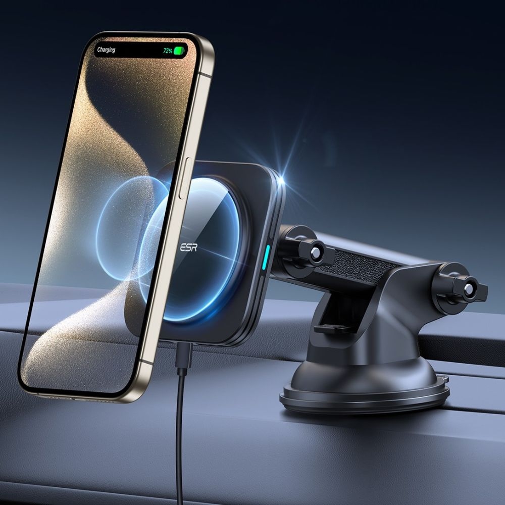 ESR HaloLock Qi2 MagSafe mágneses műszerfali tartó 15W-os vezeték nélküli töltéssel - fekete